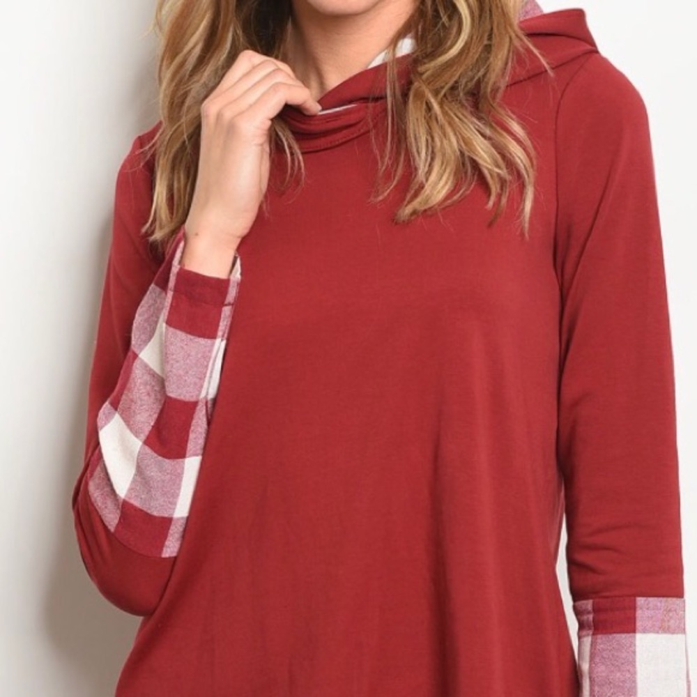 BURGUNDY CHECKED HOODIE - Picture 5 of 9